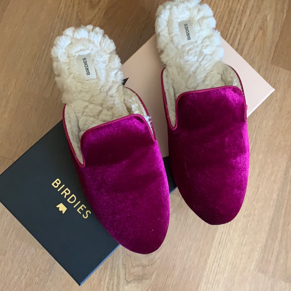 Birdies The Phoebe Wild Berry Faux Fur Mules 8